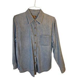 AT Denim Womens Light Wash Cotton Button Down Shirt Long Sleeve Size Large